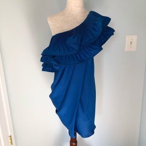 COPY - BCBGMAXAZRIA Shoulder Ruffle Drape Grecian Dress